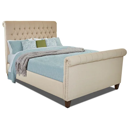 Maggie King Size Upholstered Bed with Tack Nailheads